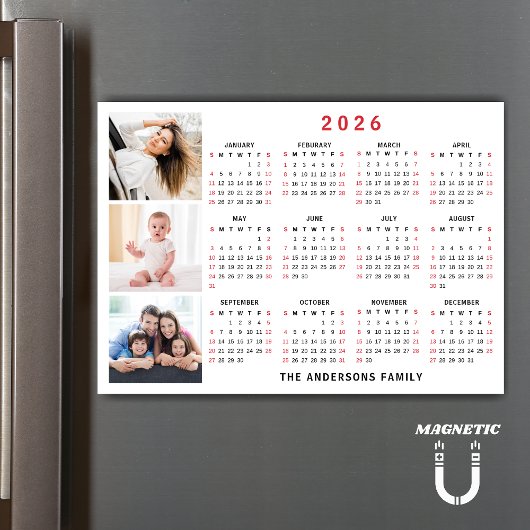 2026 Calendar Custom Name Photo Collage Magnet