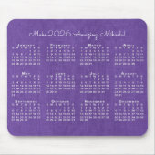 2026 Calendar Custom Name Purple Linen Photo マウスパッド (正面)