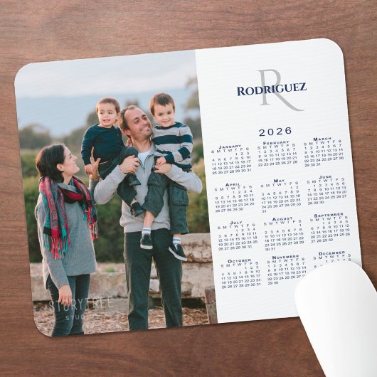 2026 Calendar Custom Photo Monogram Name マウスパッド