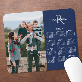 2026 Calendar Custom Photo Monogram Name Navy マウスパッド