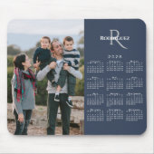 2026 Calendar Custom Photo Monogram Name Navy Blue マウスパッド (正面)