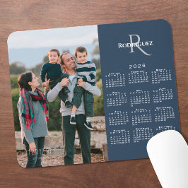 2026 Calendar Custom Photo Monogram Name Navy Blue マウスパッド