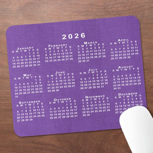 2026 Calendar Custom Photo Purple Linen Texture マウスパッド