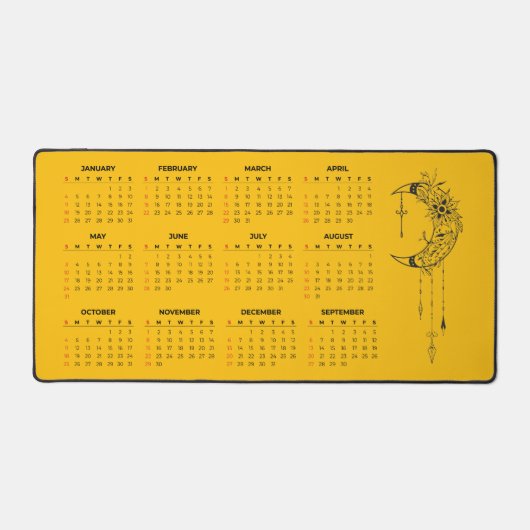 2026 Calendar Desk Mat - Celestial Moon & Floral  デスクマット (正面)