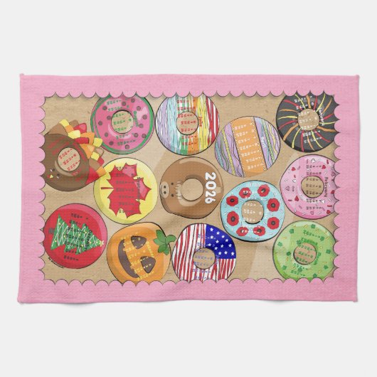 2026 Calendar Donuts Kitchen Towels キッチンタオル (横)