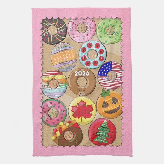 2026 Calendar Donuts Kitchen Towels キッチンタオル (縦)