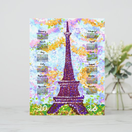 2026 Calendar Eiffel Tower Pointillism Landscape (スタンド正面)