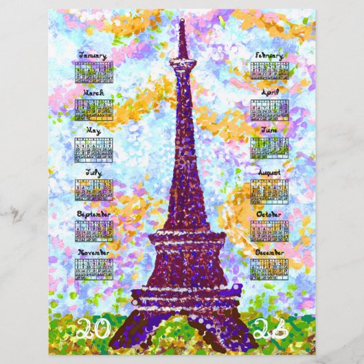 2026 Calendar Eiffel Tower Pointillism Landscape (正面)