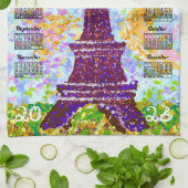 2026 Calendar Eiffel Tower Pointillism Landscape キッチンタオル (折り畳み)