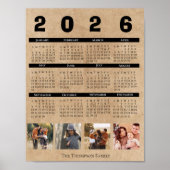 2026 Calendar Family Photo Collage Rustic Kraft ポスター (正面)