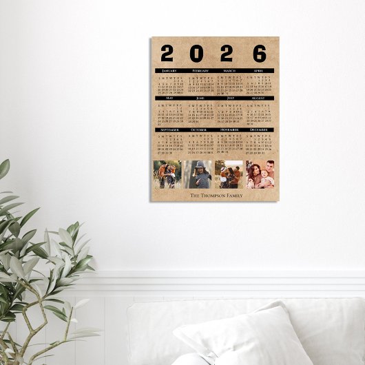 2026 Calendar Family Photo Collage Rustic Kraft ポスター