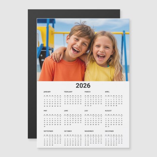 2026 Calendar Family Photo Modern Fridge Magnet (正面/裏面)