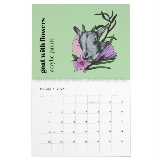 2026 Calendar featuring nature illustrations  カレンダー (1月 2026)