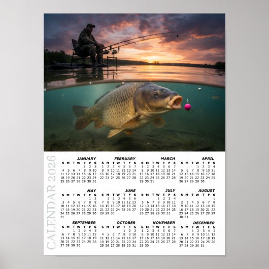 2026 Calendar, Fishing, Carp / Fish ポスター (正面)