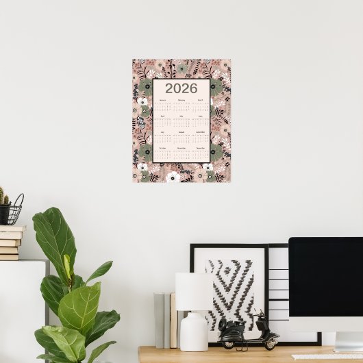 2026 Calendar Floral Pattern ポスター (ホームオフィス)