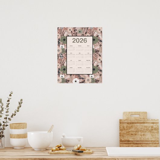 2026 Calendar Floral Pattern   ポスター (キッチン)