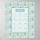 2026 Calendar Full Year Blue Floral ポスター (正面)