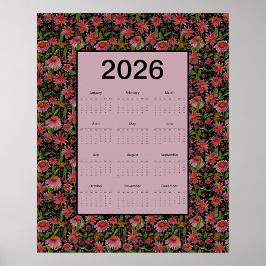 2026 Calendar Full Year Cone Flowers ポスター (正面)