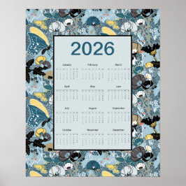 2026 Calendar Full Year Floral Butterflies ポスター