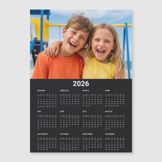 2026 Calendar Full Year Photo Black Fridge Magnet (正面)