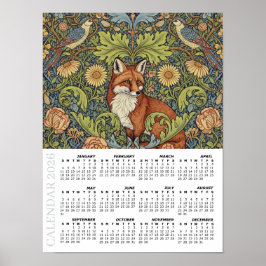 2026 Calendar, Garden Fox, Hoopoe, William Morris ポスター