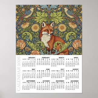 2026 Calendar, Garden Fox, Hoopoe, William Morris ポスター