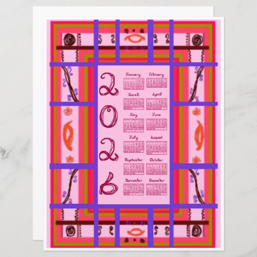 2026 Calendar Girl Power Curvy Plaid Berry Fabric  (正面/裏面)