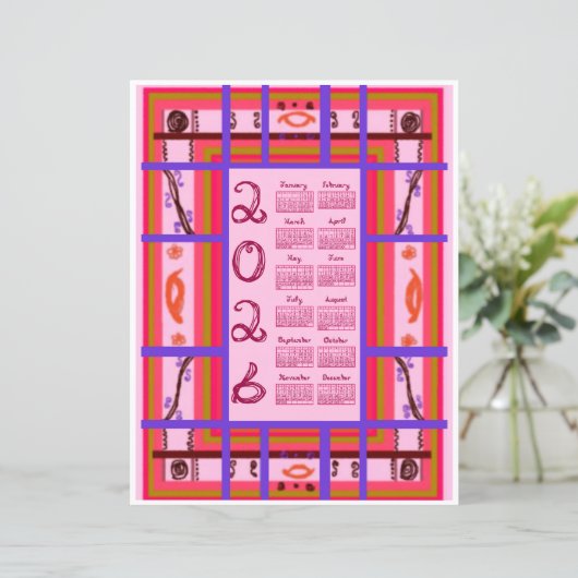 2026 Calendar Girl Power Curvy Plaid Berry Fabric  (スタンド正面)
