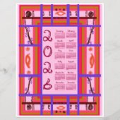 2026 Calendar Girl Power Curvy Plaid Berry Fabric  (正面)