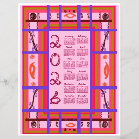 2026 Calendar Girl Power Curvy Plaid Berry Fabric  (正面)