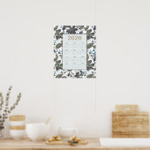 2026 Calendar Green Blue Clematis Floral ポスター (キッチン)