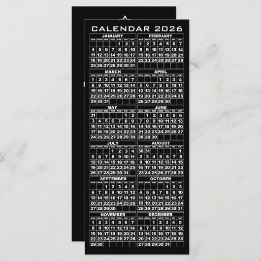 2026 Calendar Holidays Rack Card Black Tree (正面/裏面)