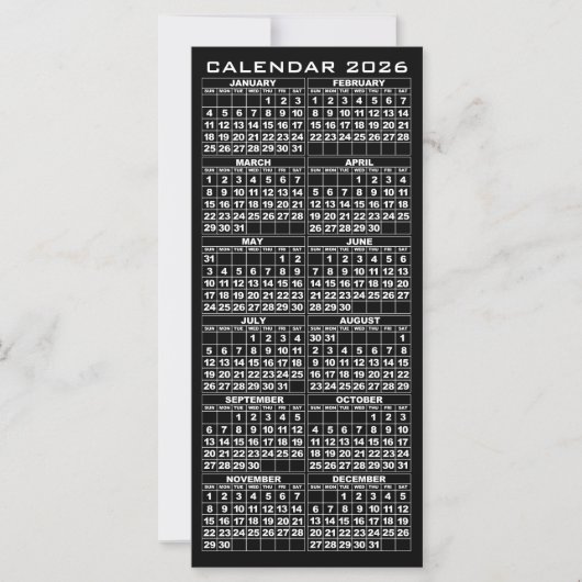 2026 Calendar Holidays Rack Card Black Tree (正面)