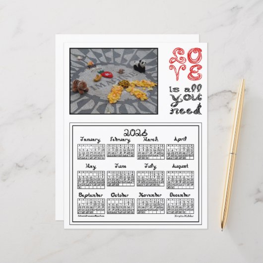 2026 Calendar Imagine Peace Photo Love Fabric Font (正面/裏面インサイチュ)