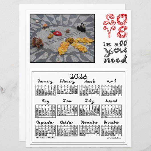 2026 Calendar Imagine Peace Photo Love Fabric Font (正面/裏面)