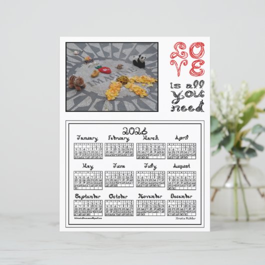 2026 Calendar Imagine Peace Photo Love Fabric Font (スタンド正面)