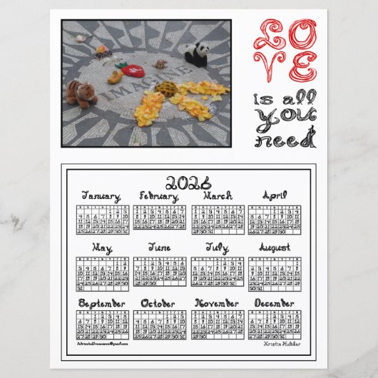 2026 Calendar Imagine Peace Photo Love Fabric Font (正面)
