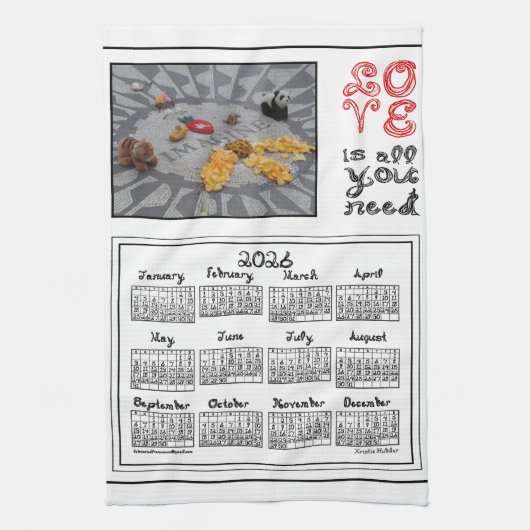 2026 Calendar Imagine Peace Photo LOVE Fabric Font キッチンタオル (縦)