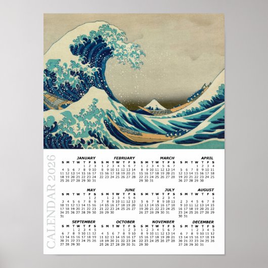 2026 Calendar, Large, Great Wave off Kanagawa ポスター (正面)