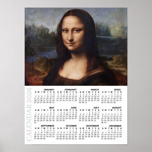 2026 Calendar, Large, Mona Lisa/ Leonardo da Vinci ポスター (正面)
