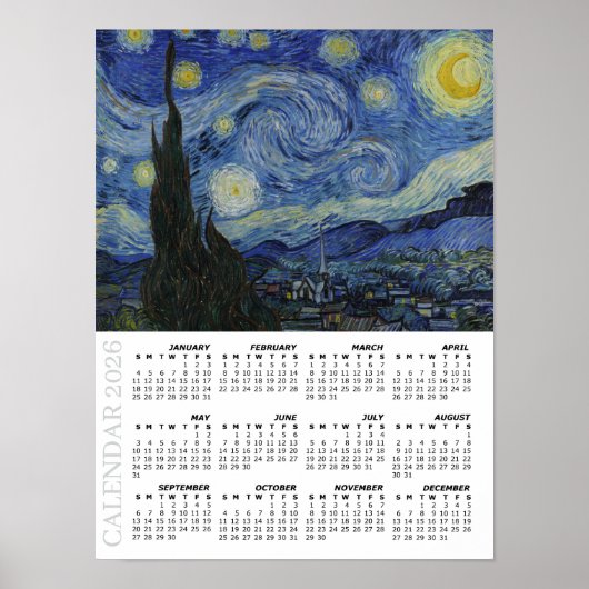 2026 Calendar, Large, Starry Night / Van Gogh ポスター (正面)