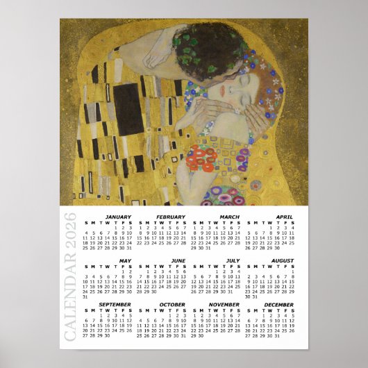 2026 Calendar, Large, The Kiss / Gustav Klimt ポスター (正面)