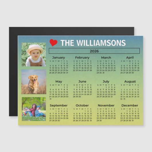 2026 Calendar Light Blue Photo Collage Magnet (正面/裏面)