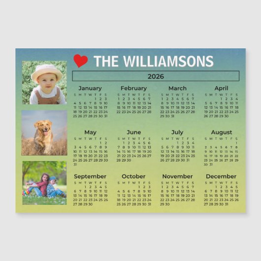 2026 Calendar Light Blue Photo Collage Magnet (正面)