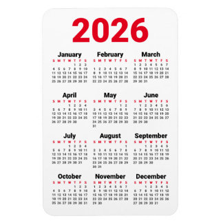 2026 Calendar Magnet | Red Black Gray White マグネット
