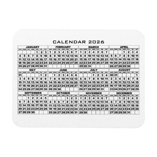 2026 Calendar Magnet White マグネット (横)