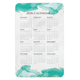 2026 Calendar Marbled Waves Tropical Teal and Gold マグネット