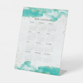 2026 Calendar Marbled Waves Tropical Teal and Gold 台座サイン (正面)