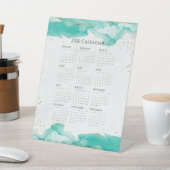 2026 Calendar Marbled Waves Tropical Teal and Gold 台座サイン (インサイチュ)