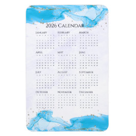 2026 Calendar Marbled Waves Tropical Turquoise マグネット